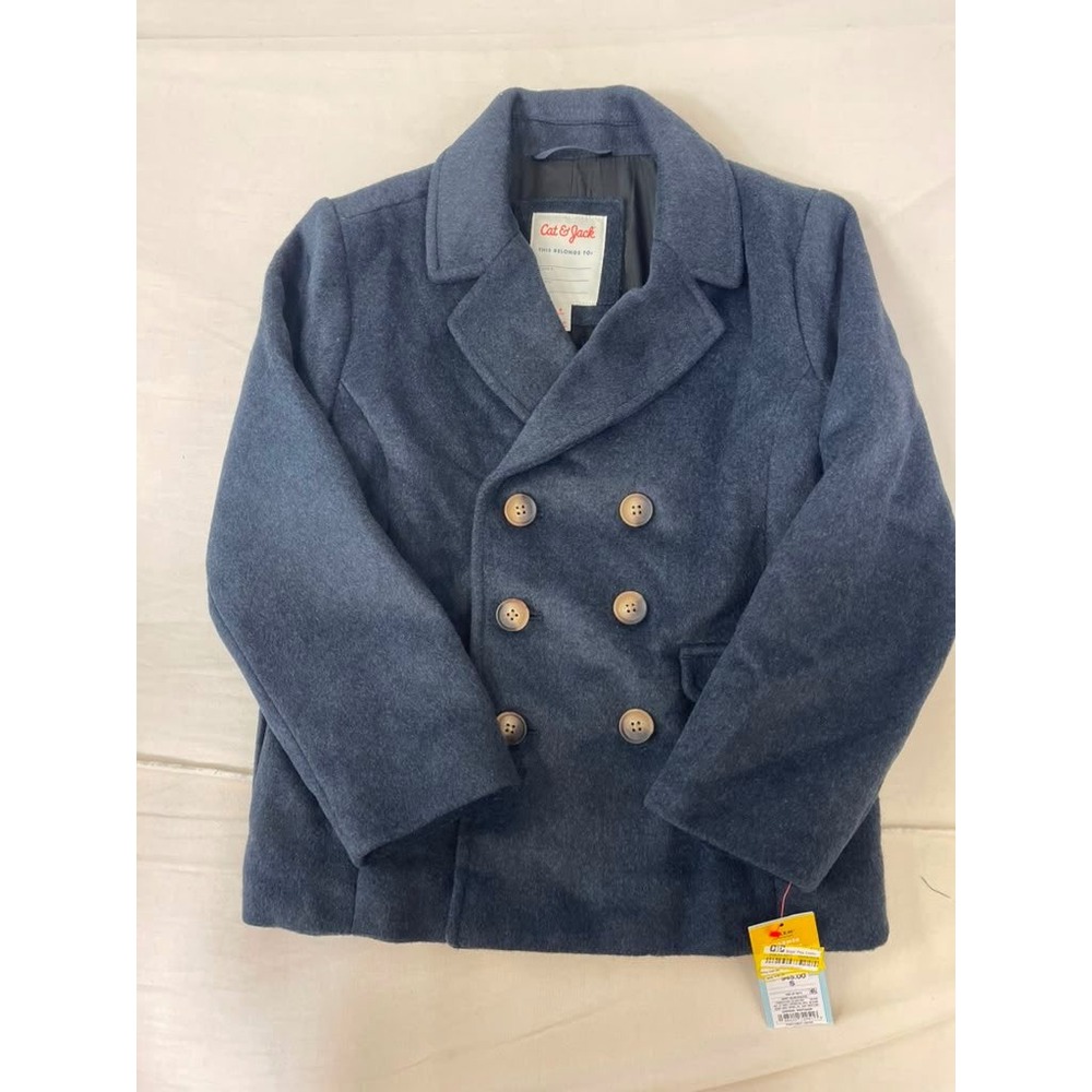 Cat & Jack Boys Pea Coat Navy Blue Double Breasted Jacket Size S 6-7